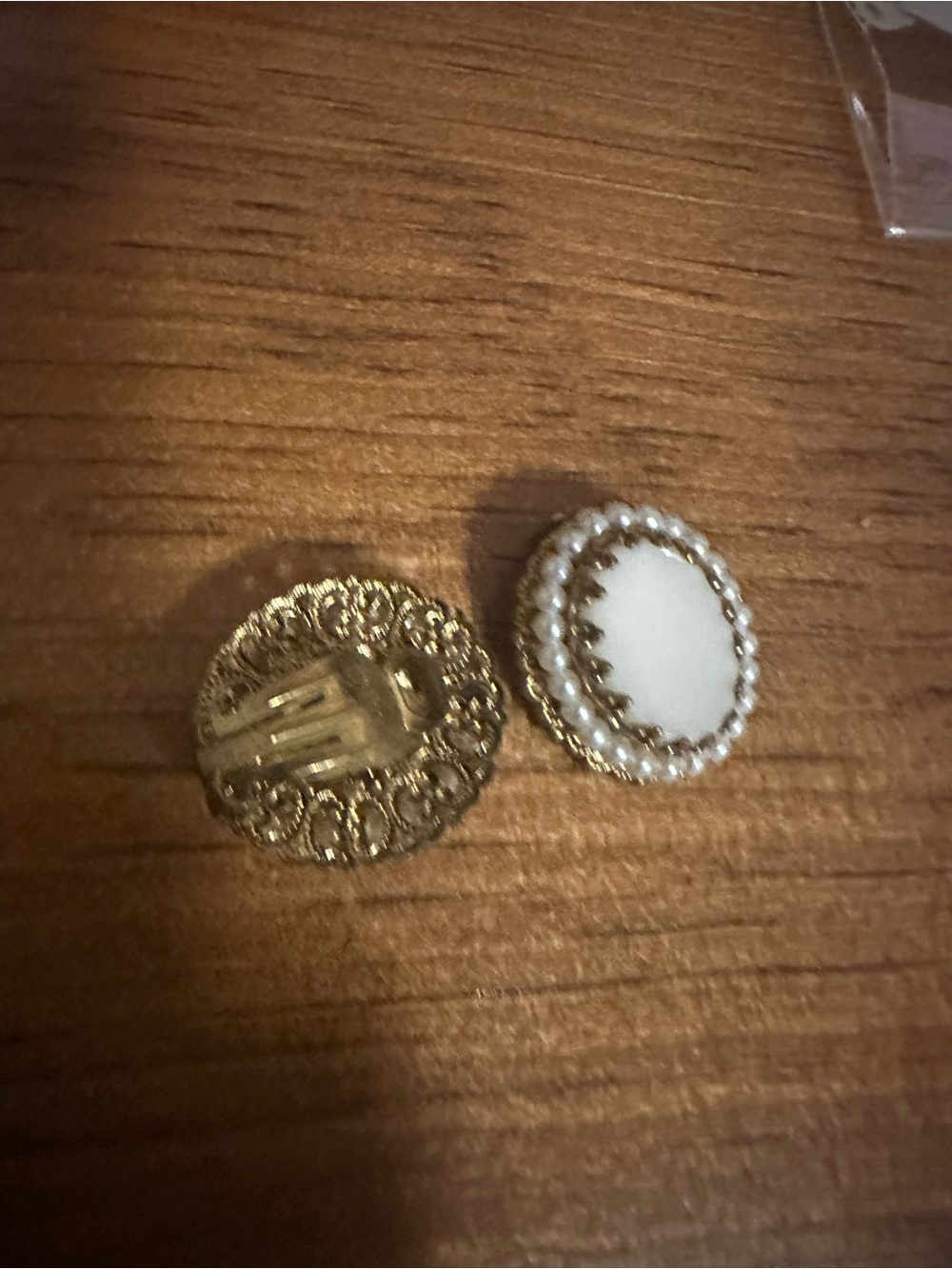 Vintage Gold and White Oval Pearl-Trim Clip-On Earrings